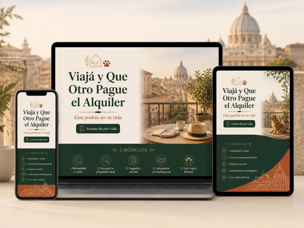 Curso Viajá y Que Otro Pague el Alquiler en laptop, celular y ebook